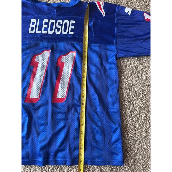 Vintage NFL New England Patriots 11 Bledsoe Starter USA Made Blue Youth L Jersey - Picture 8 of 8